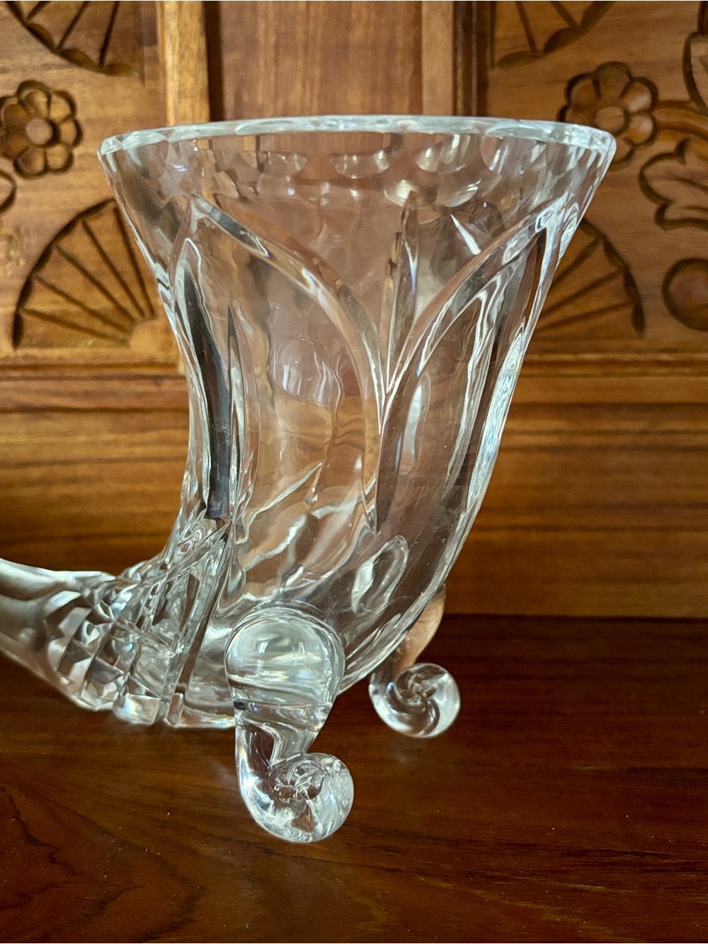 Vintage Cut Crystal Horn Cornucopia Vase - beautiful!